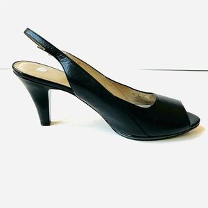 Naturalizer Peep Toe Black Leather Slingback Heels Sz 9